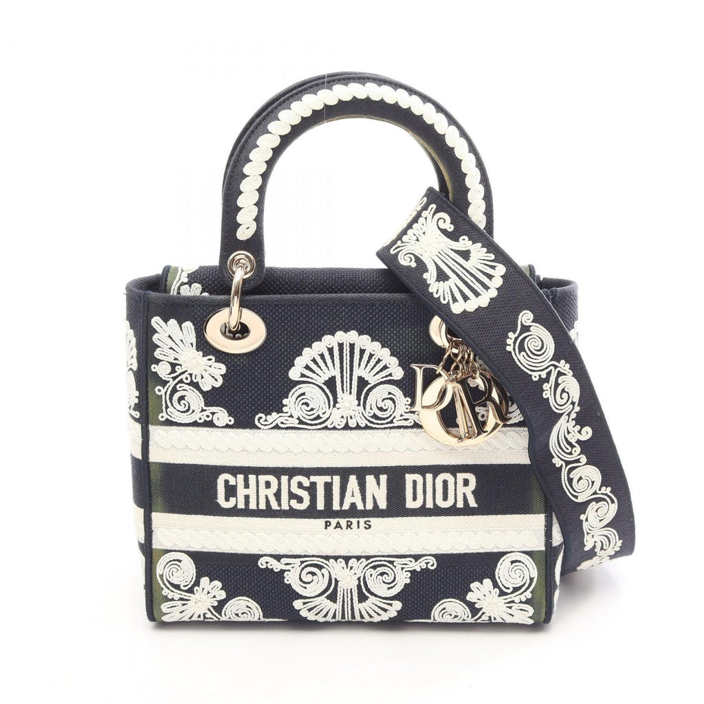 Dior Handbag Lady D-lite Cornelie Medium 2-Way Navy White Canvas