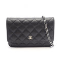 Chanel Shoulder Bag Quilted Black Caviar Leather Chain Wallet