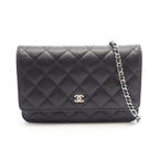 Chanel Shoulder Bag Quilted Black Caviar Leather Chain Wallet