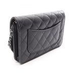 Chanel Shoulder Bag Quilted Black Caviar Leather Chain Wallet — view 2