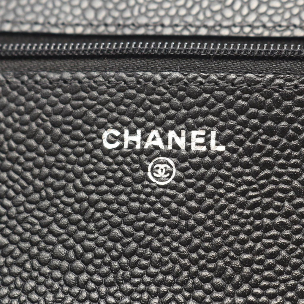 Chanel Shoulder Bag Quilted Black Caviar Leather Chain Wallet — view 4