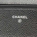 Chanel Shoulder Bag Quilted Black Caviar Leather Chain Wallet — view 4