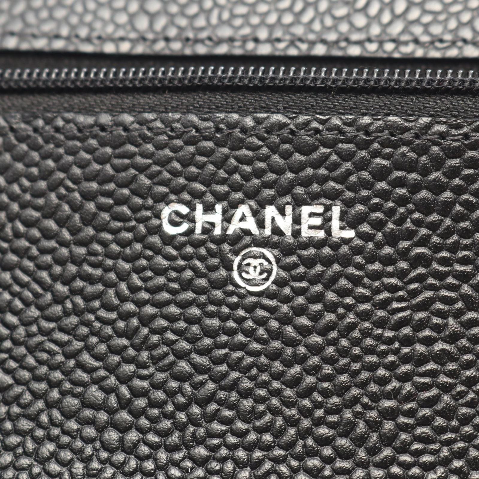 Chanel Shoulder Bag Quilted Black Caviar Leather Chain Wallet — view 4