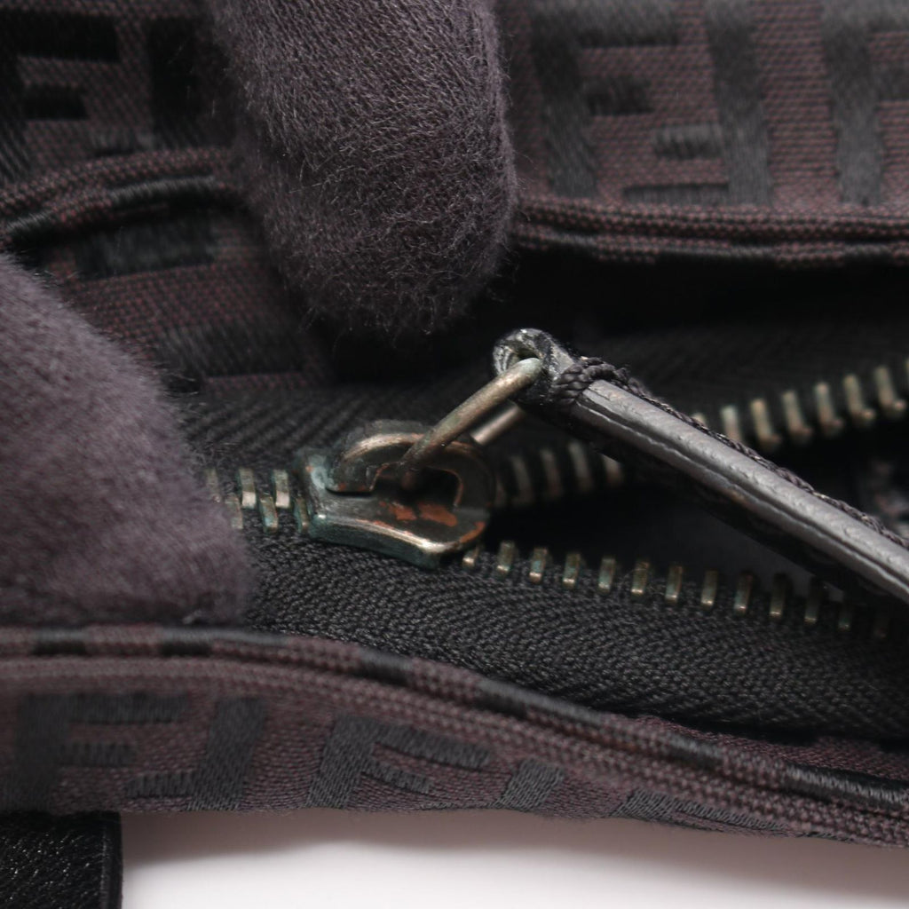 Fendi Tote Zucchino Black Canvas Leather — view 8