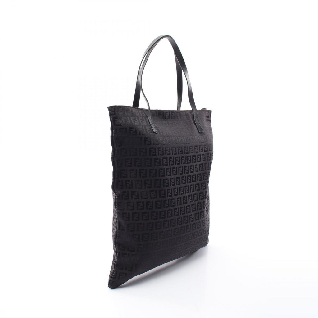 Fendi Tote Zucchino Black Canvas Leather — view 2