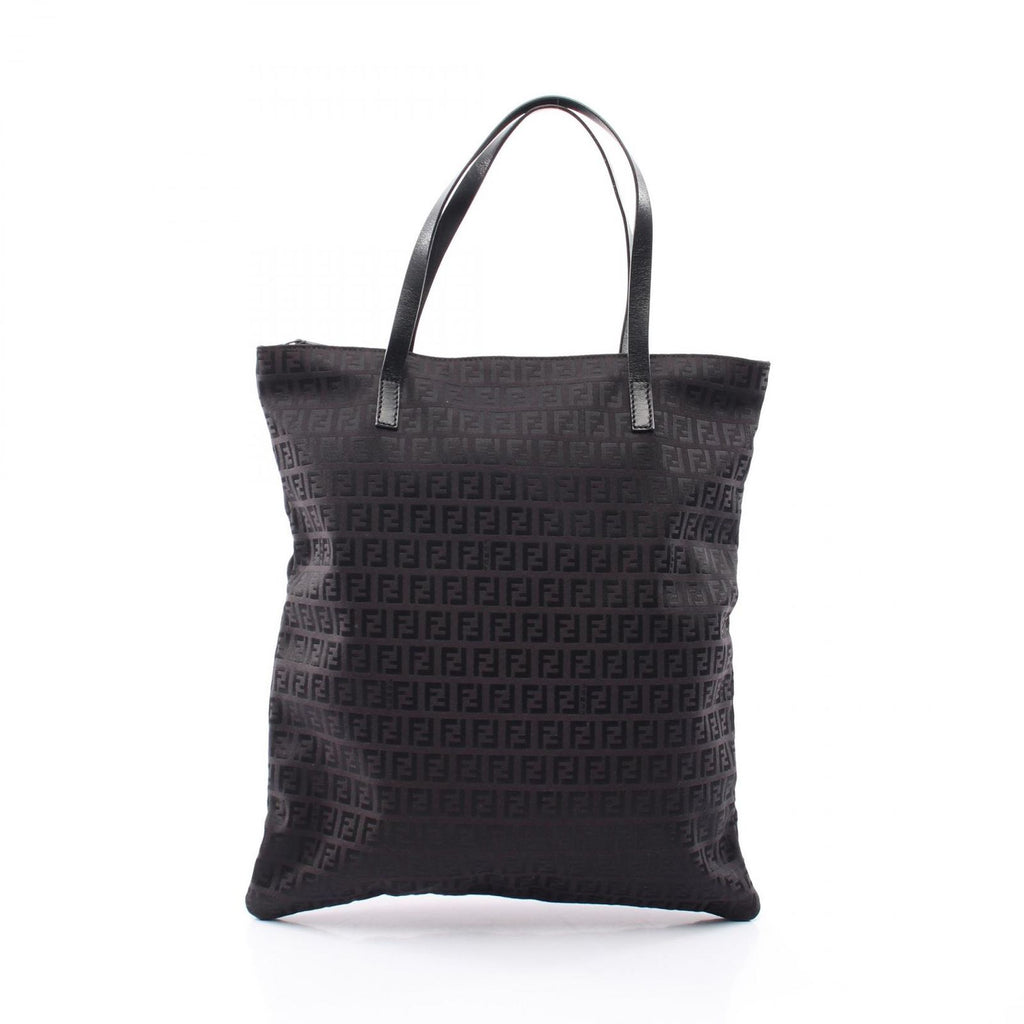 Fendi Tote Zucchino Black Canvas Leather