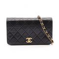 Chanel Shoulder Bag Mini Quilted Push Lock Full Flap Black Lambskin Small Chain