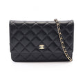 Chanel Shoulder Bag Quilted Black Caviar Leather Chain Wallet