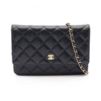 Chanel Shoulder Bag Quilted Black Caviar Leather Chain Wallet