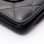 Chanel Shoulder Bag Quilted Black Caviar Leather Chain Wallet — view 6