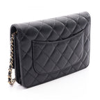 Chanel Shoulder Bag Quilted Black Caviar Leather Chain Wallet — view 2