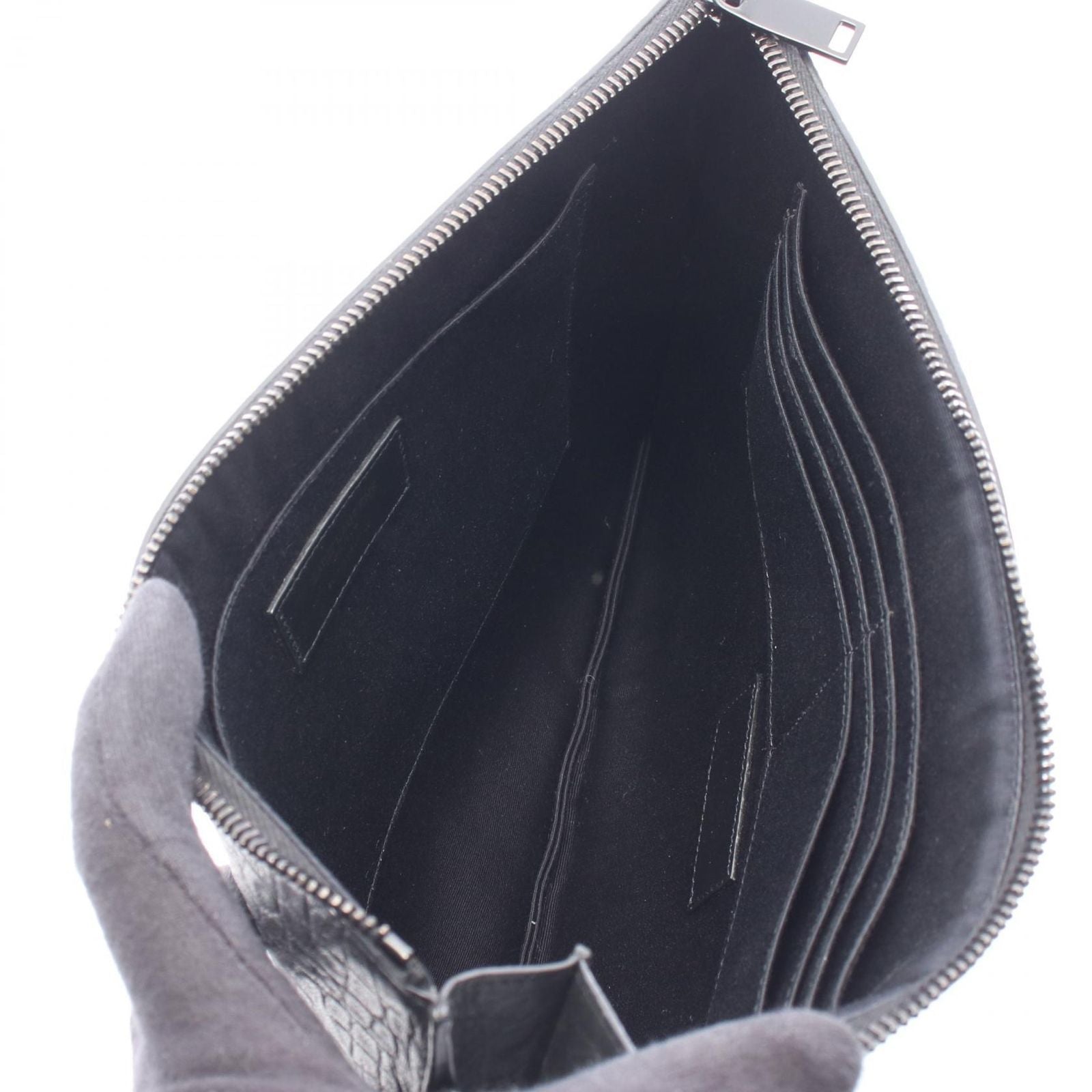 Saint Laurent Paris Clutch Cassandra Zip Tablet Holder Croco Embossed Black — view 3