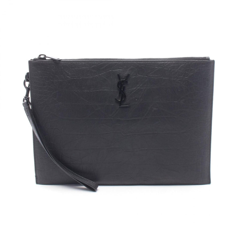 Saint Laurent Paris Clutch Cassandra Zip Tablet Holder Croco Embossed Black