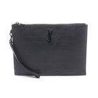 Saint Laurent Paris Clutch Cassandra Zip Tablet Holder Croco Embossed Black