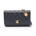 Chanel Shoulder Bag Quilted Black Caviar Leather Chain Wallet