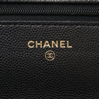 Chanel Shoulder Bag Quilted Black Caviar Leather Chain Wallet — view 4