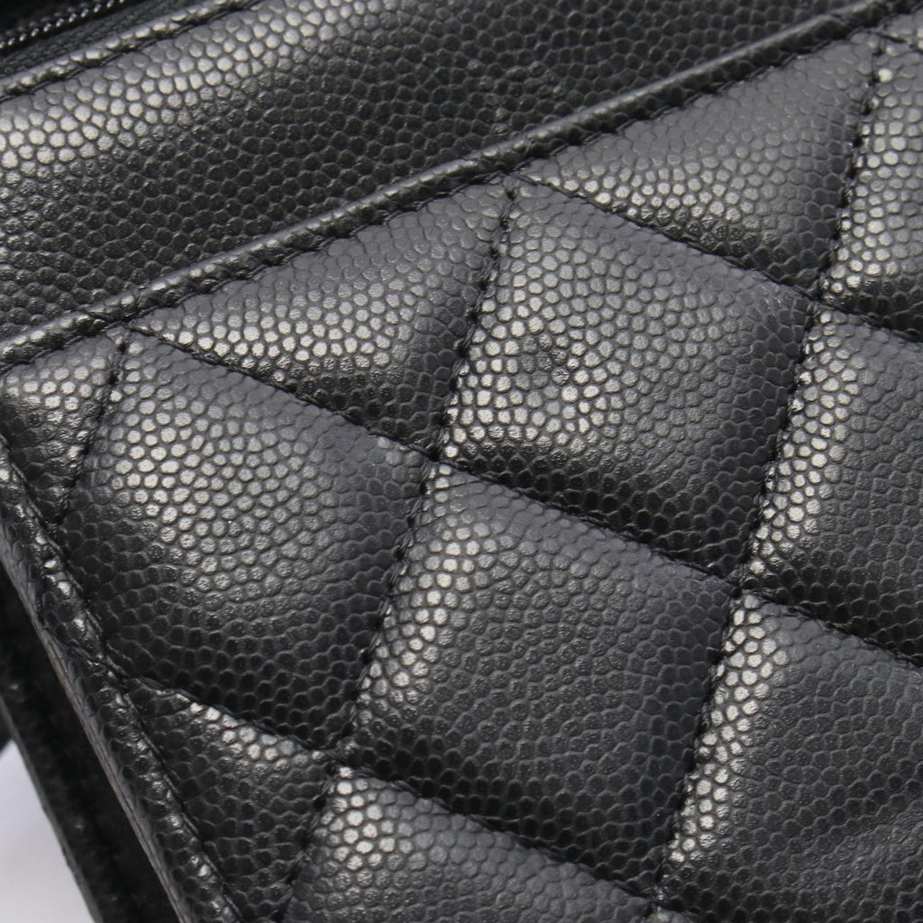 Chanel Shoulder Bag Quilted Black Caviar Leather Chain Wallet — view 7