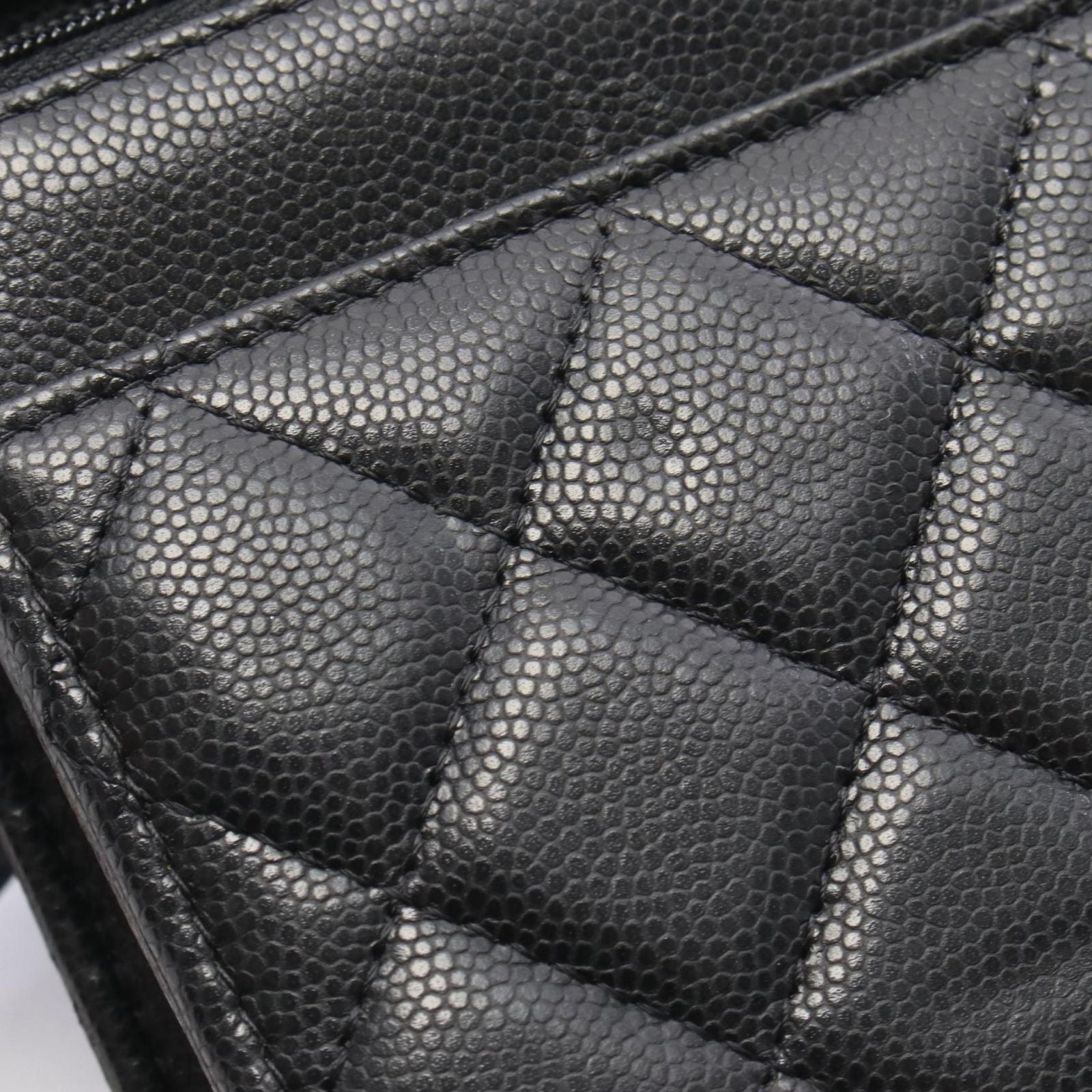 Chanel Shoulder Bag Quilted Black Caviar Leather Chain Wallet — view 7