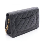 Chanel Shoulder Bag Quilted Black Caviar Leather Chain Wallet — view 2
