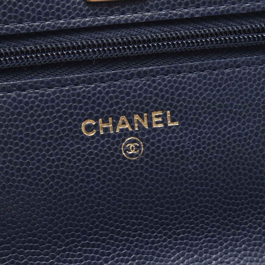 Chanel Shoulder Bag Quilted Navy Caviar Leather Chain Wallet — view 4