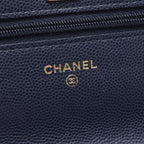 Chanel Shoulder Bag Quilted Navy Caviar Leather Chain Wallet — view 4