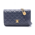 Chanel Shoulder Bag Quilted Navy Caviar Leather Chain Wallet