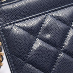 Chanel Shoulder Bag Quilted Navy Caviar Leather Chain Wallet — view 7