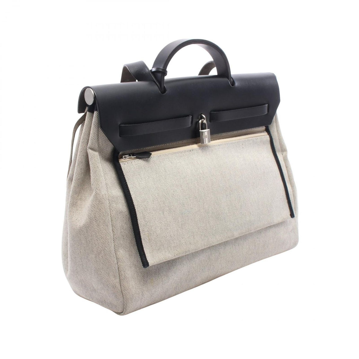 Hermes Handbag Herbag Zip MM Pegasus Pop Black Ecru Blue Indie Canvas Leather MM — view 2