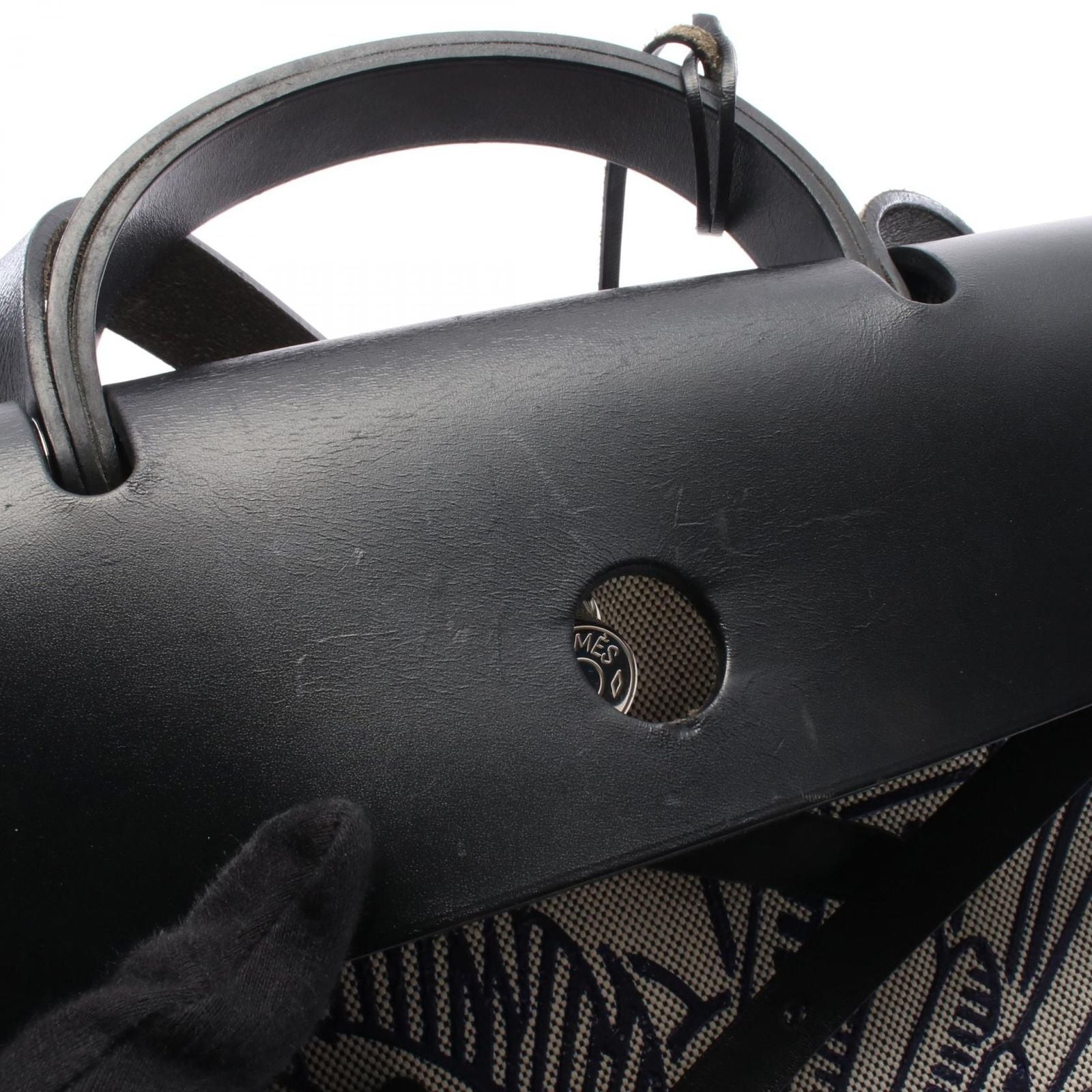 Hermes Handbag Herbag Zip MM Pegasus Pop Black Ecru Blue Indie Canvas Leather MM — view 7
