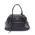 Prada Handbag Logo 2-Way Black Leather Metal