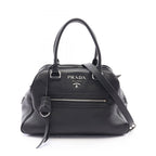 Prada Handbag Logo 2-Way Black Leather Metal