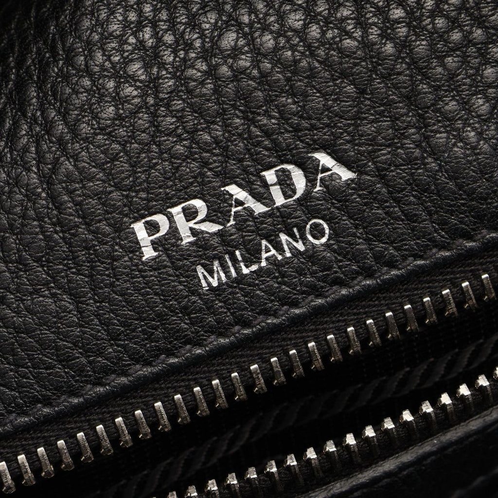Prada Handbag Logo 2-Way Black Leather Metal — view 4