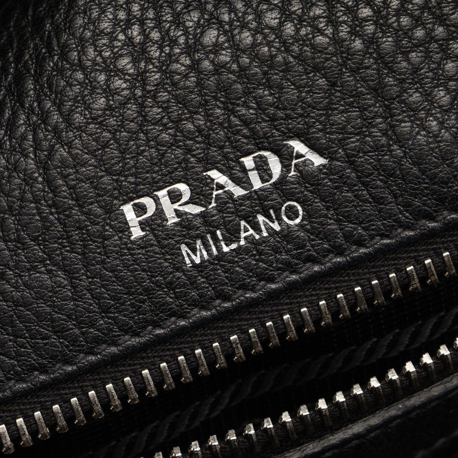Prada Handbag Logo 2-Way Black Leather Metal — view 4