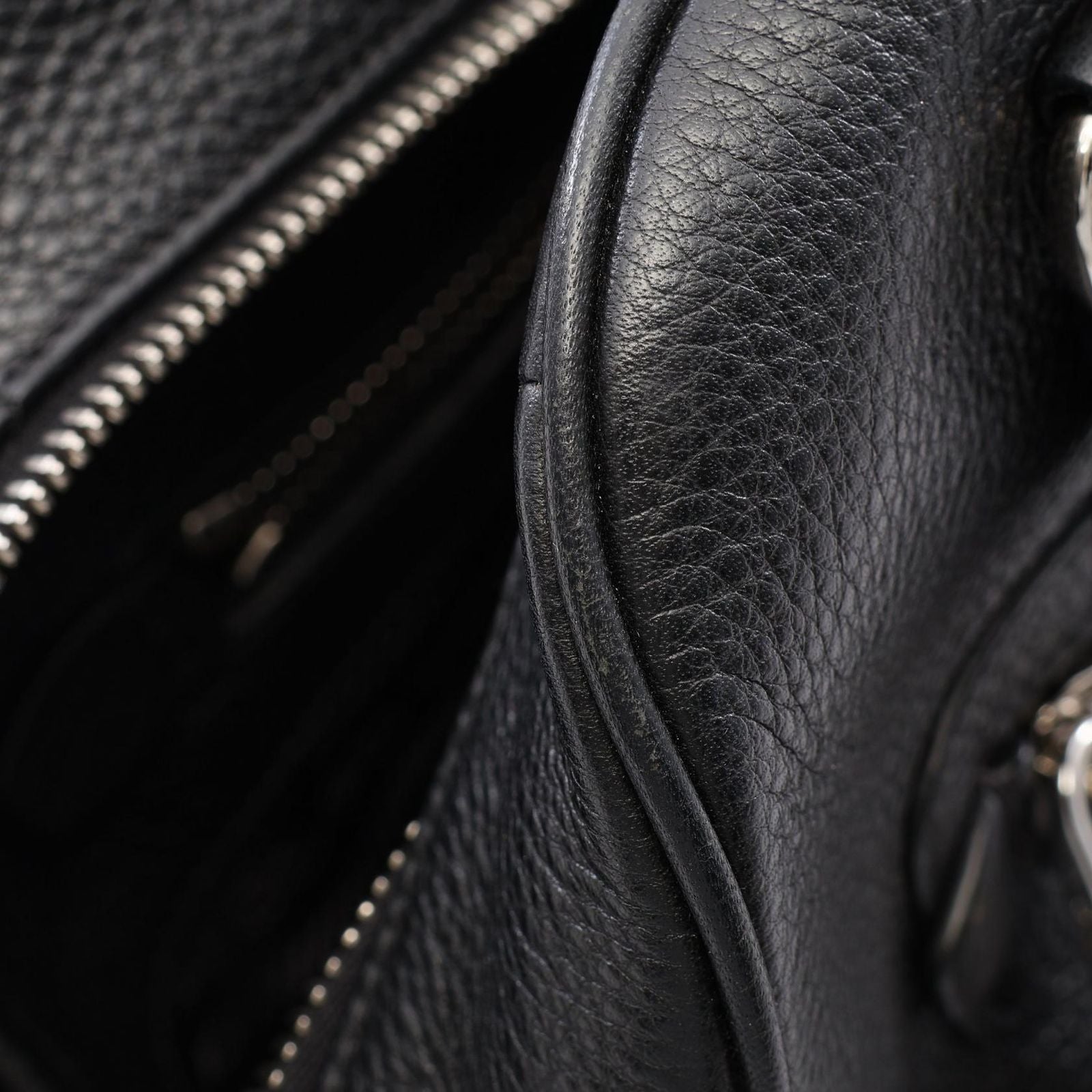 Prada Handbag Logo 2-Way Black Leather Metal — view 5