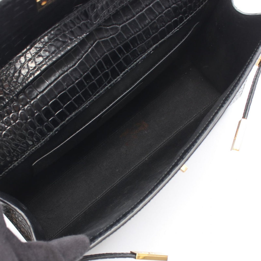 Saint Laurent Paris Shoulder Bag Manhattan Croco Embossed Black Leather — view 3