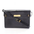 Saint Laurent Paris Shoulder Bag Manhattan Croco Embossed Black Leather