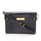 Saint Laurent Paris Shoulder Bag Manhattan Croco Embossed Black Leather