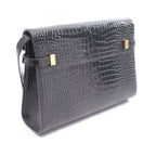 Saint Laurent Paris Shoulder Bag Manhattan Croco Embossed Black Leather — view 2