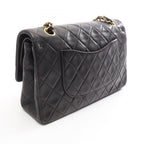 Chanel Shoulder Bag Quilted Double Flap Black Lambskin Chain — view 2