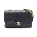 Chanel Shoulder Bag Quilted Double Flap Black Lambskin Chain