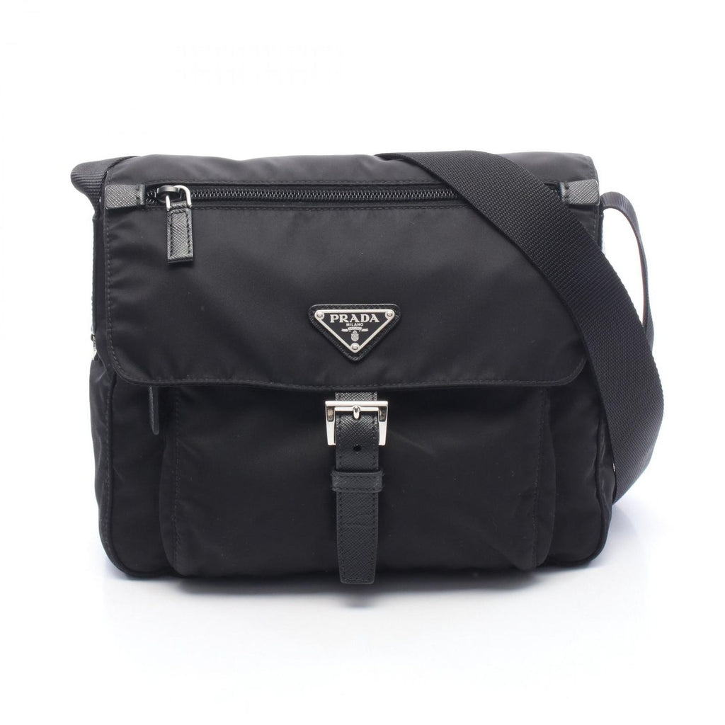 Prada Shoulder Bag Black Nylon Leather Triangle Logo