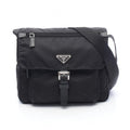 Prada Shoulder Bag Black Nylon Leather Triangle Logo