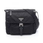 Prada Shoulder Bag Black Nylon Leather Triangle Logo