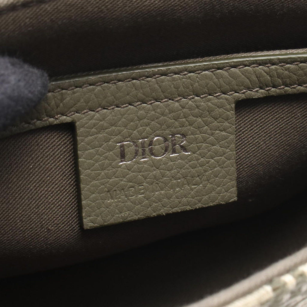 Dior Shoulder Bag Saddle Messenger Mini Oblique Khaki Ivory Canvas Leather — view 4