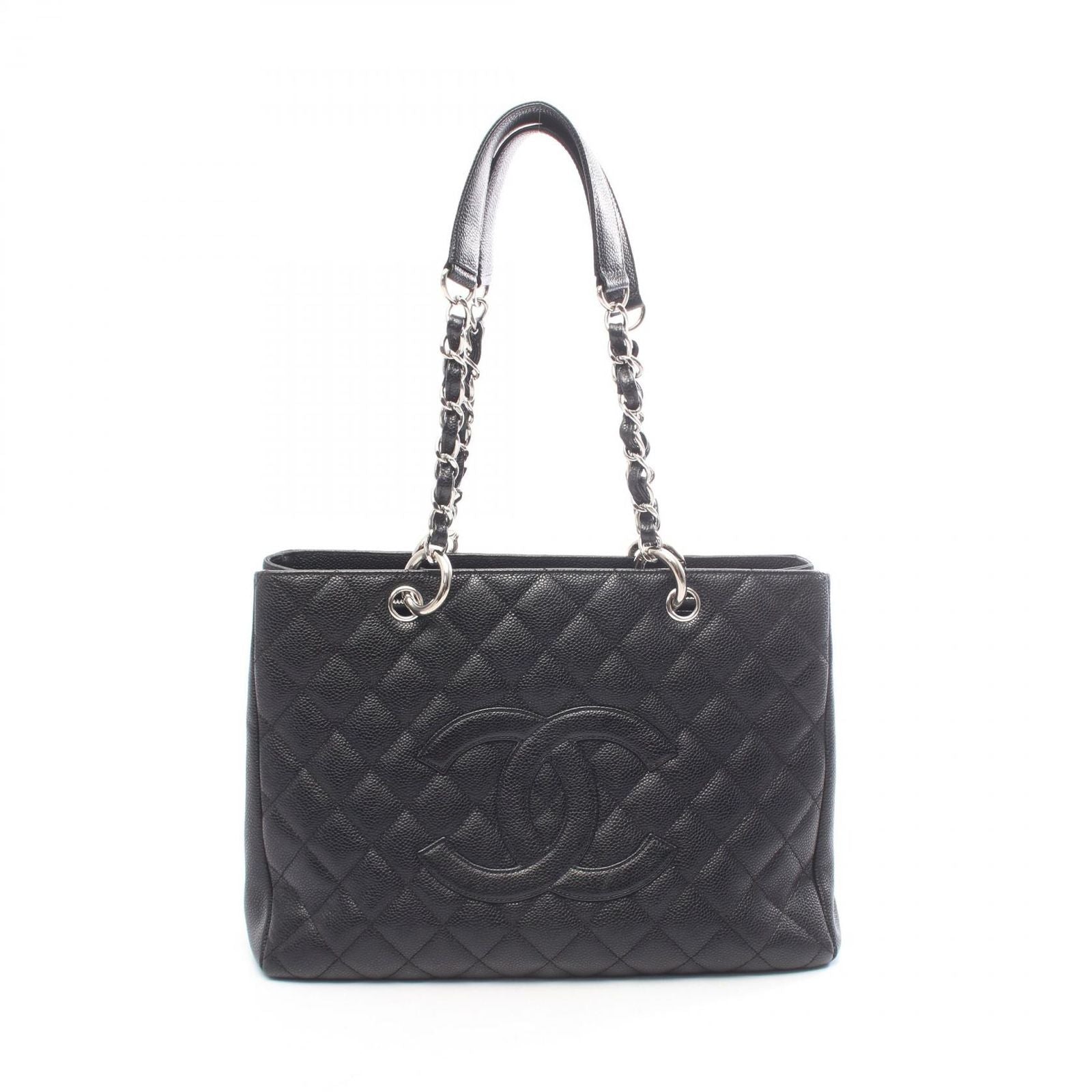 Chanel Tote Quilted Grand Shopping GST Black Caviar Leather Chain