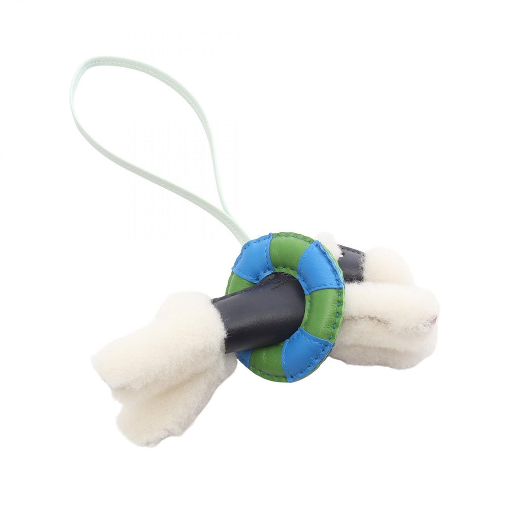 Hermes Charm Buddy a la Mer Bleu Nuit Vert Peppermint Shearling Blue Hydra — view 2