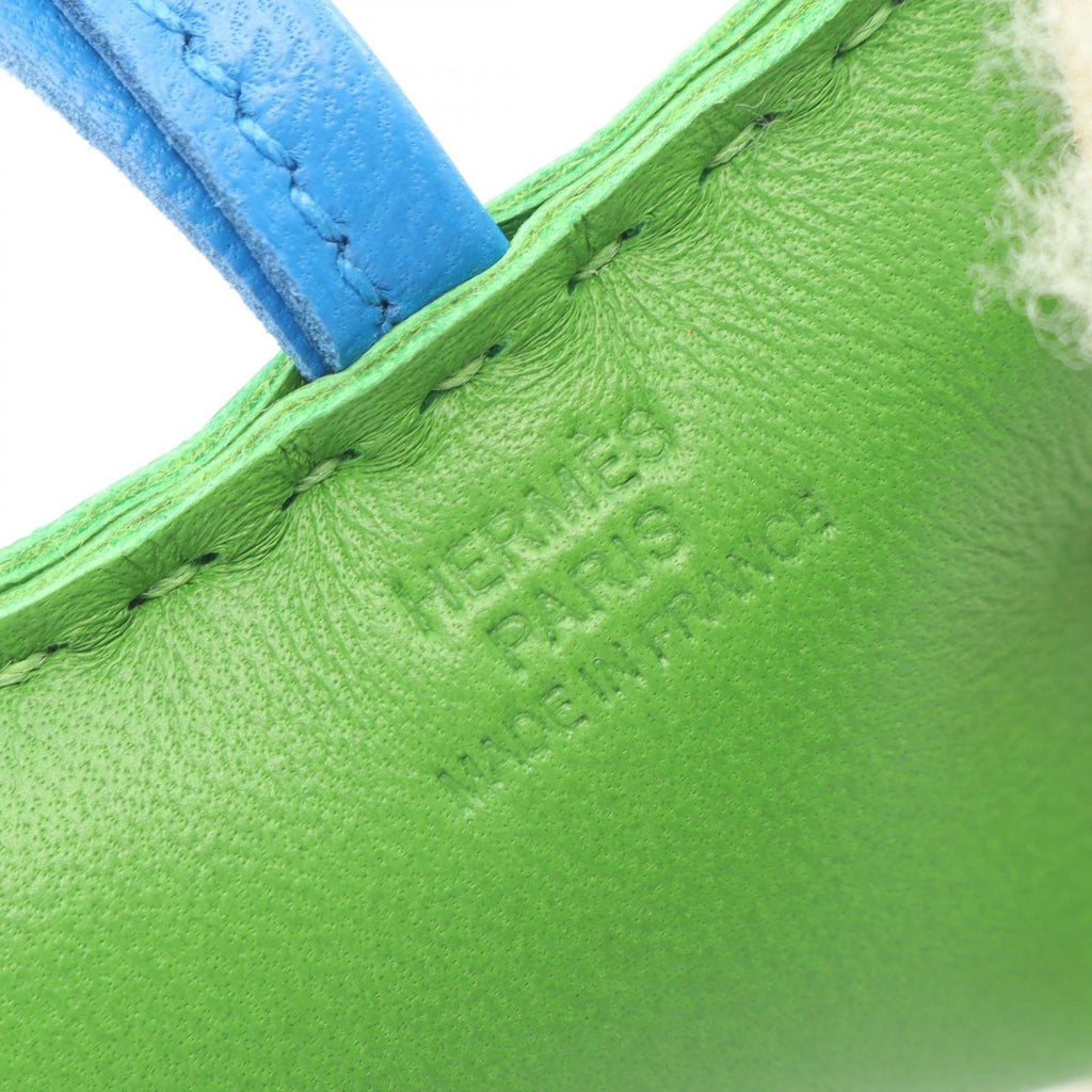 Hermes Charm Buddy Vert Yucca Blue Hydra Shearling Keychain — view 3