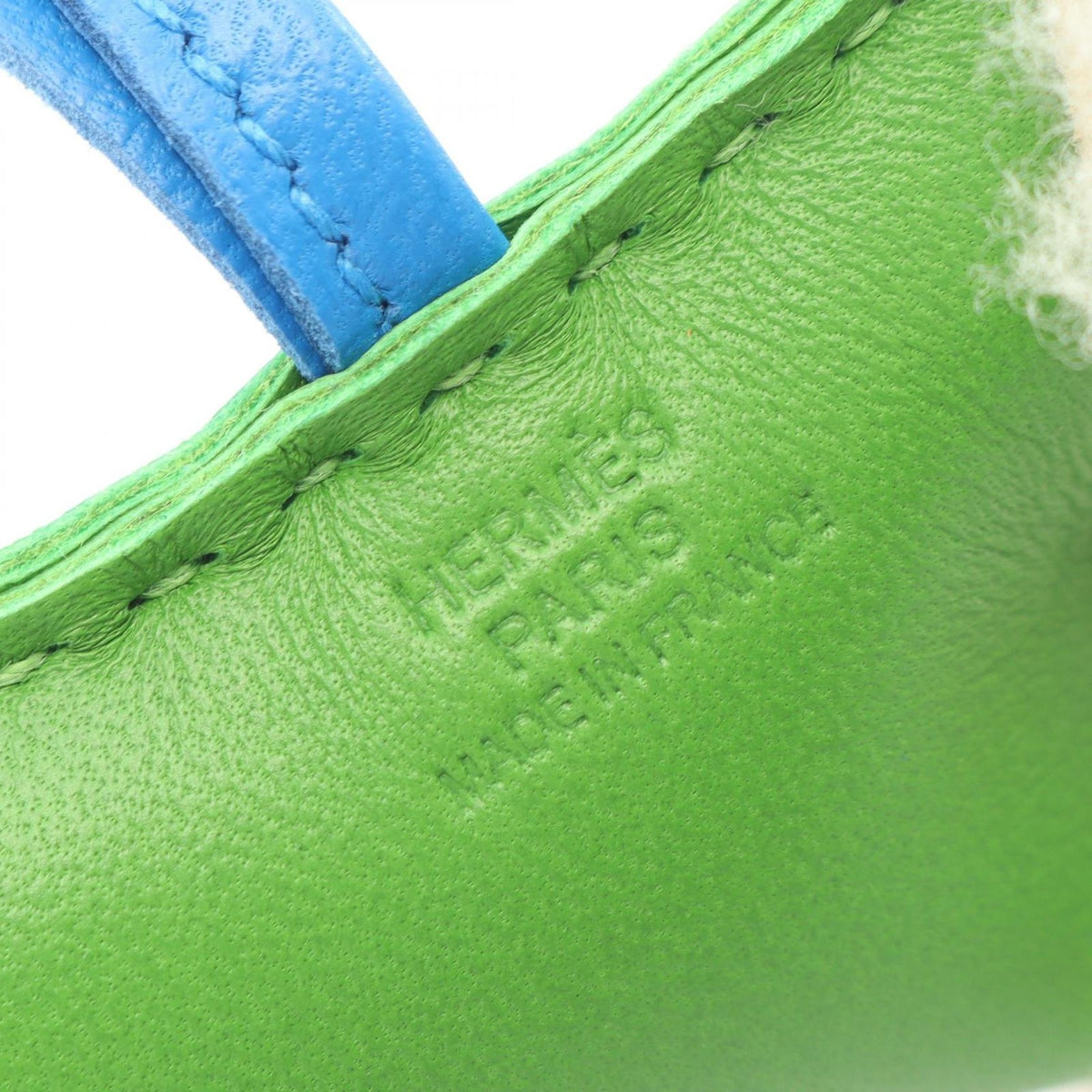 Hermes Charm Buddy Vert Yucca Blue Hydra Shearling Keychain — view 3
