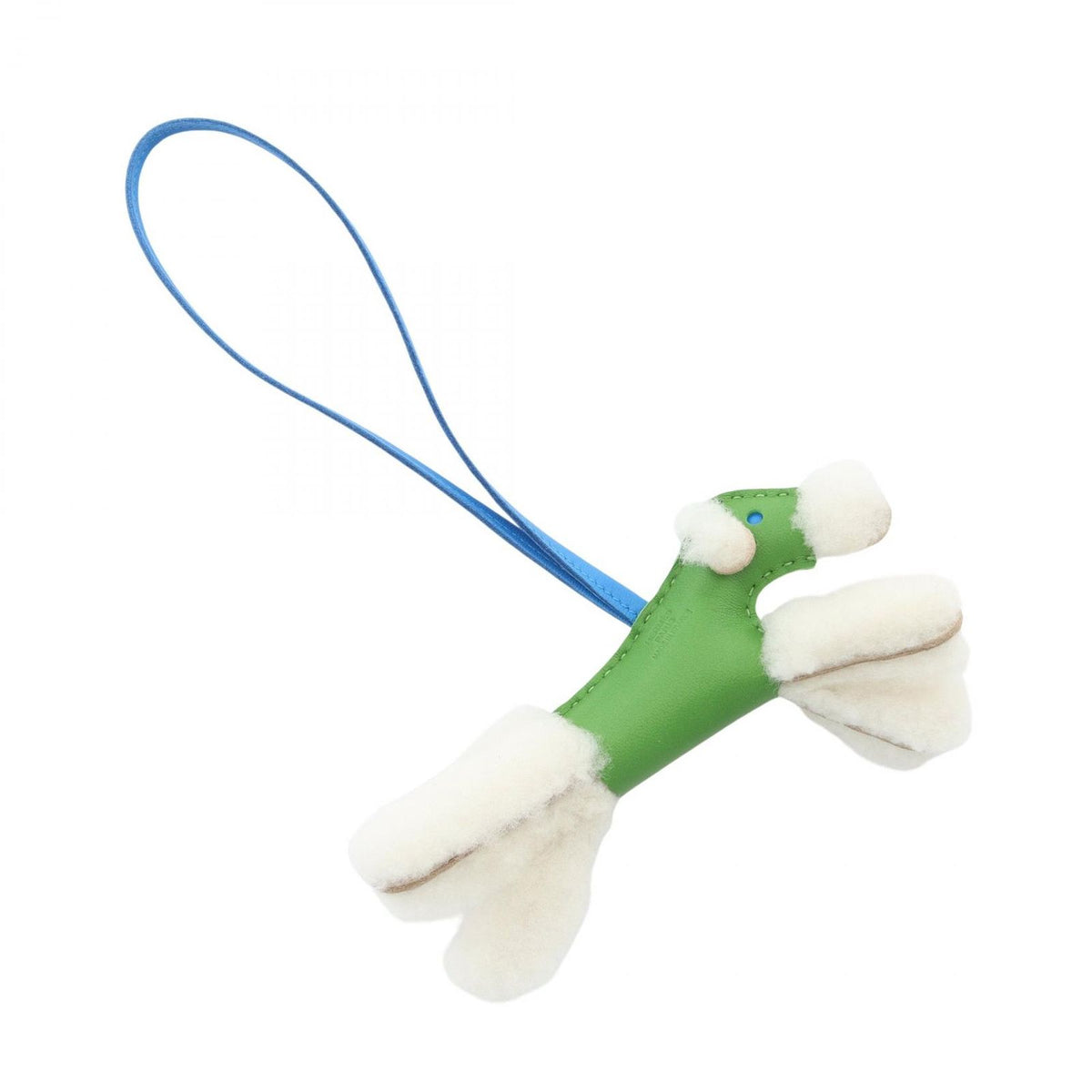 Hermes Charm Buddy Vert Yucca Blue Hydra Shearling Keychain — view 2