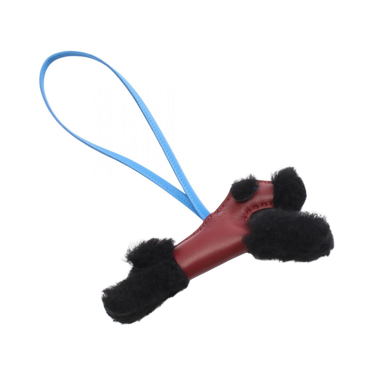 Hermes Charm Buddy Rouge Ash Blue Hydra Shearling Black Keychain — view 2